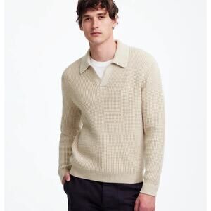 NWT Madewell Johnny-Collar Sweater Polo Shirt in Waffle Knit Light Sand Size XS